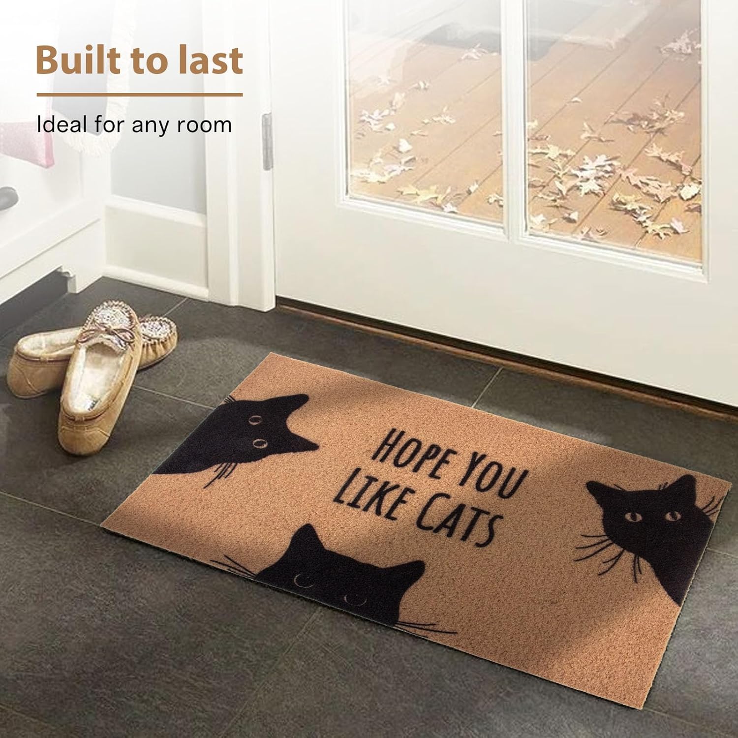 Hope You Like Cats Doormat 29×17 Inch, Funny Black Cat Door Mat, Cute Cat Front Doormat, Funny Welcome Mat Outdoor Indoor, Coir Door Mat for Entryway Porch, Housewarming Gift